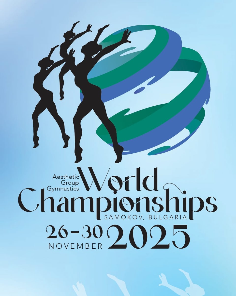 Poster for the 2025 Aesthetic Group Gymnastics World Championships in Samokov, Bulgaria.